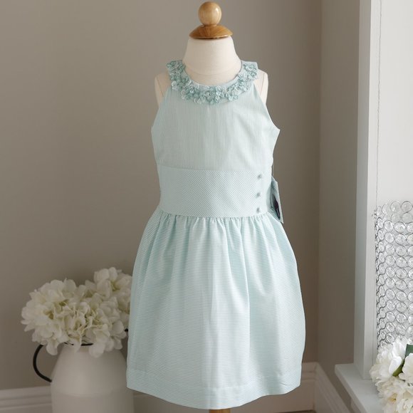 Luli & Me Gabby Girls Blair Dress with Bow in Back - Aqua Print